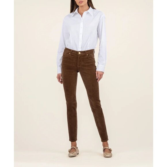 Kut from the Kloth Pants Diana Skinny Corduroy Brown Relaxed Fit - Picture 2 of 10